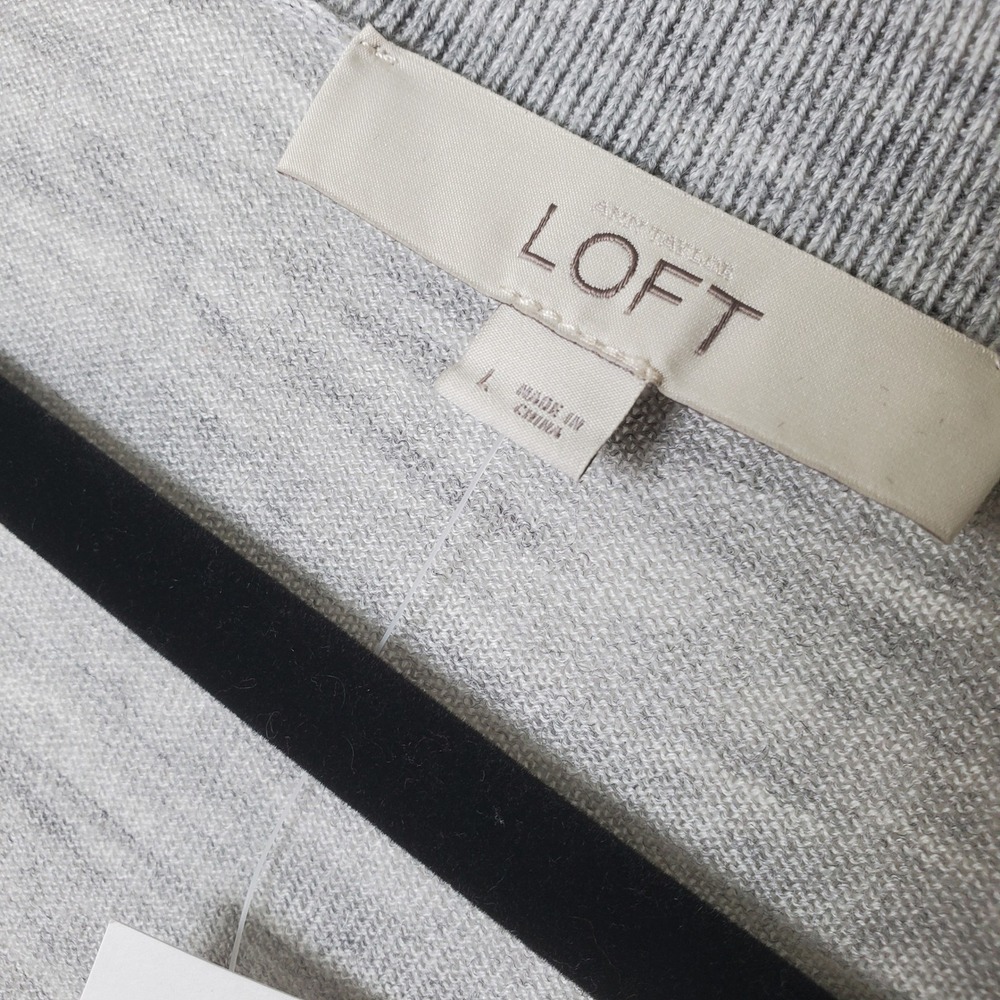 LOFT Womens Heathered Gray Cardigan Wool Blend Knit Button Up Sweater Size Large - Picture 9 of 10